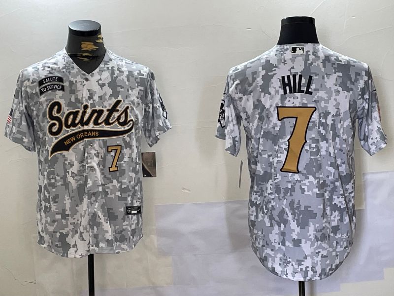 Men New Orleans Saints 7 Hill Nike Arctic Camo 2024 Salute to Service Limited NFL Jersey style 6